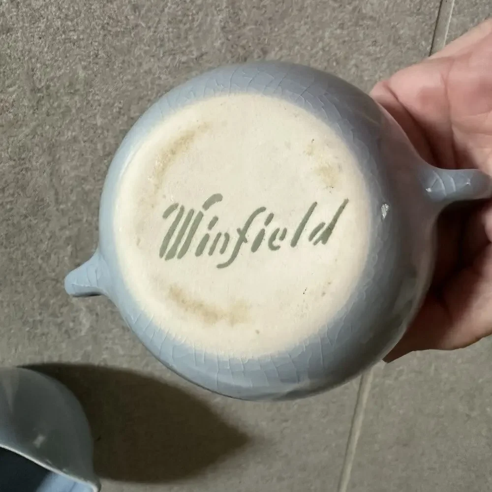 Winfield China Blue Pacific Creamer & Sugar with Lid Bamboo California